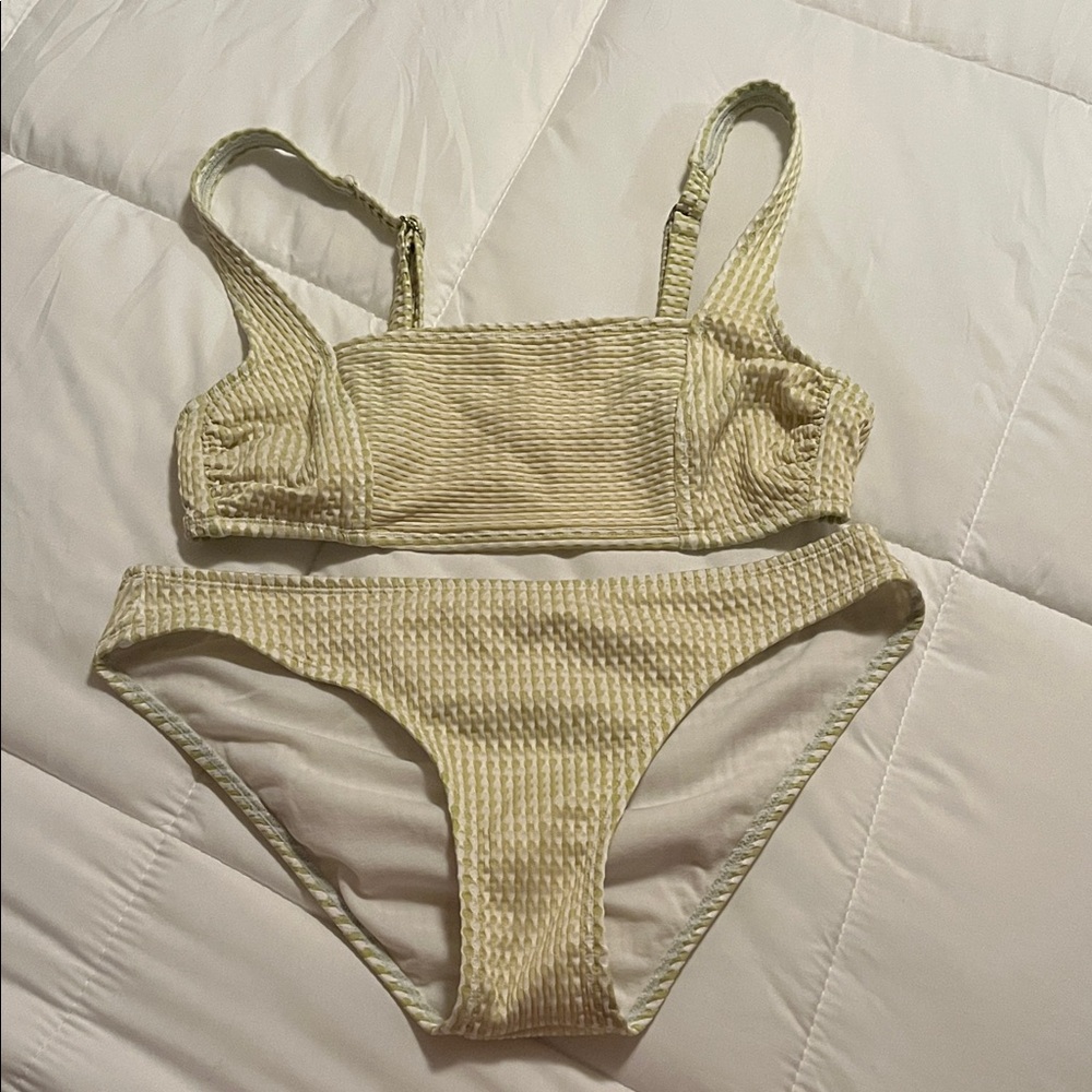 Xhilaration Cream and Green Striped Bikini